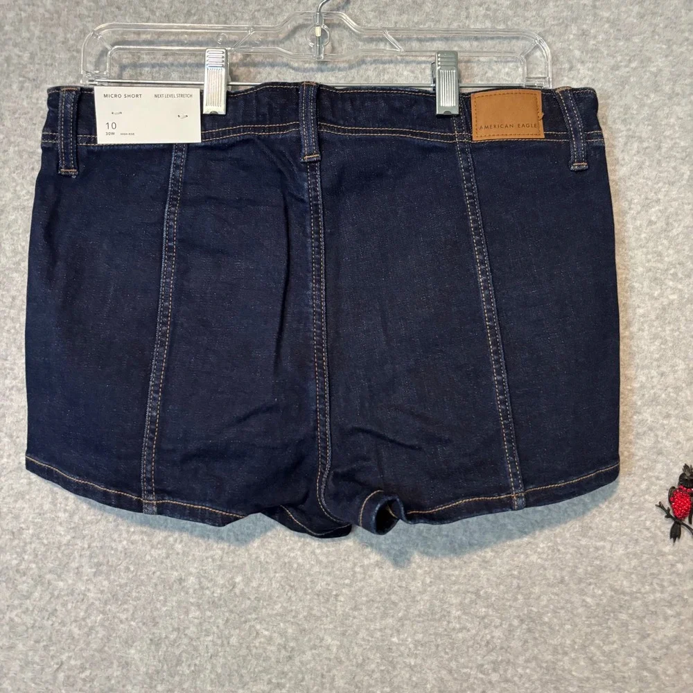 American Eagle Womens 10 Micro Shorts Denim Stretch High Rise Dark Wash Blue NWT